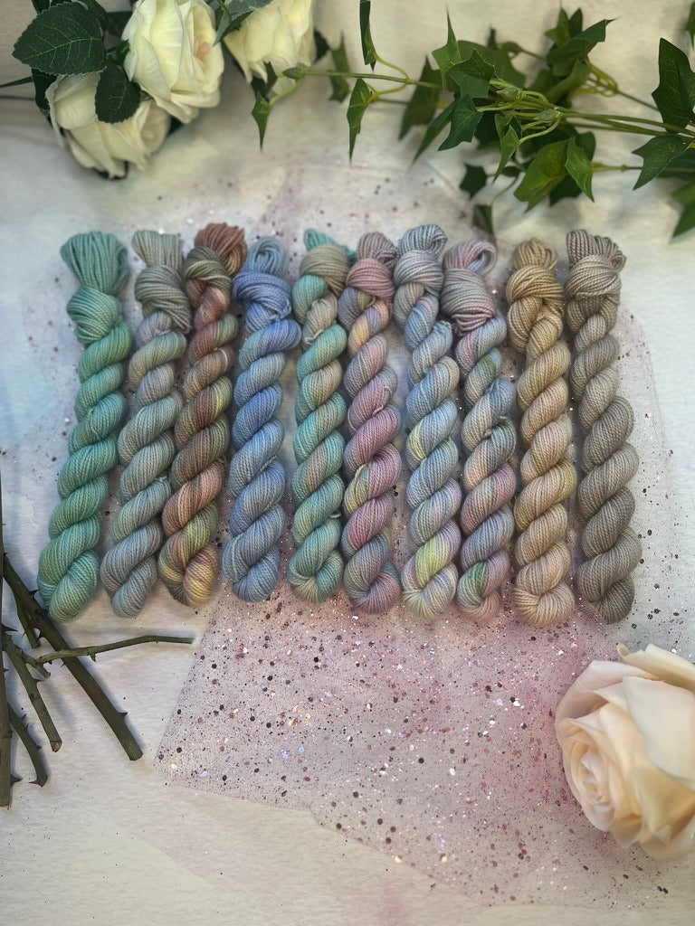 Once Upon a Dream Mixes - DYED TO ORDER - Cosy 4 Ply, Sparkle Sock and Snug 4ply Mini Skein set Hand Dyed Yarn - 10 x 20g skeins - NEW