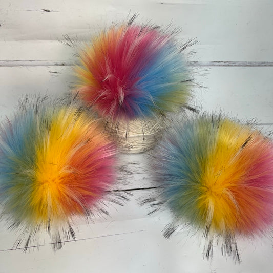 Candy Rainbow handmade faux fur pom pom. Detachable option. Handmade