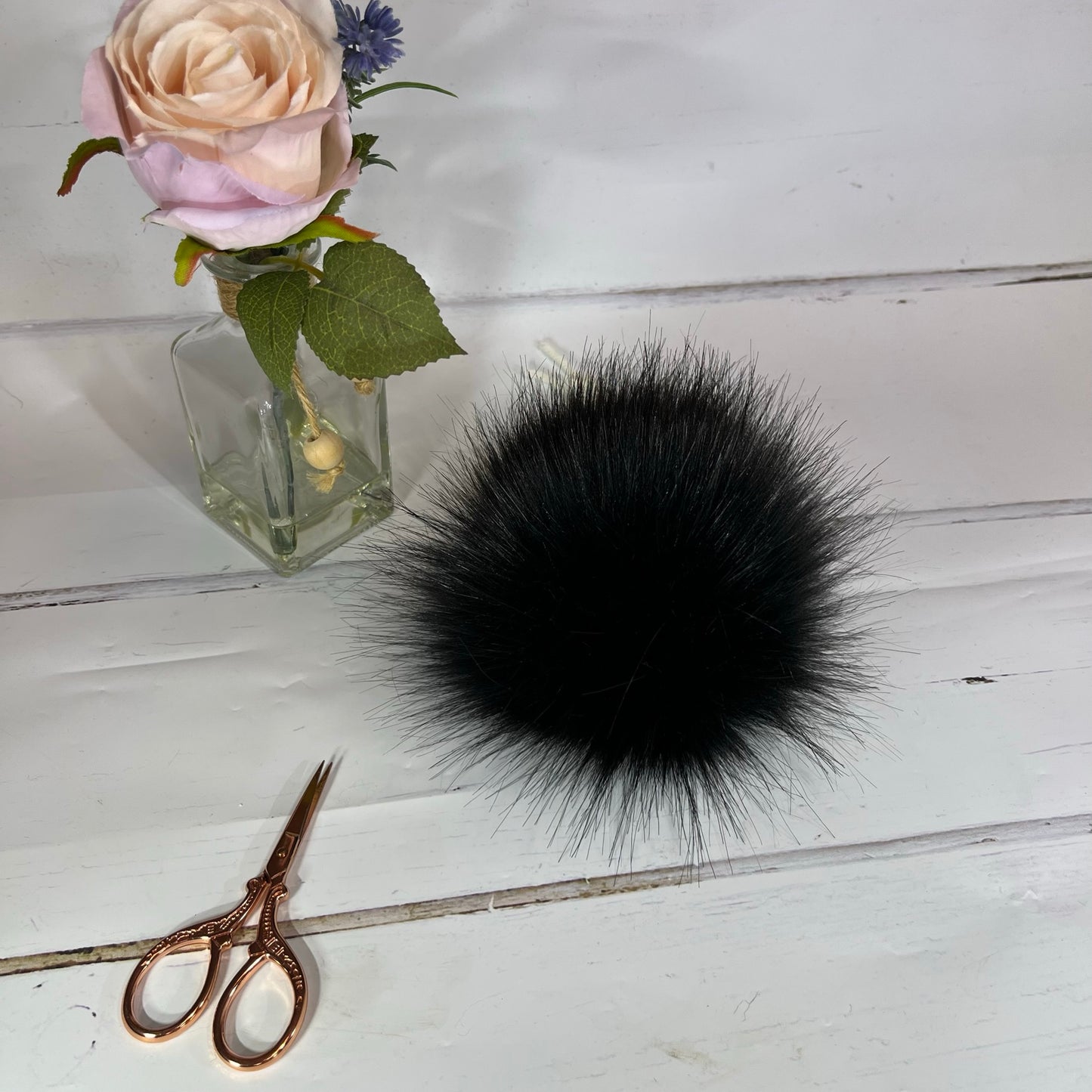 Raven handmade faux fur pom pom. Detachable option. Handmade