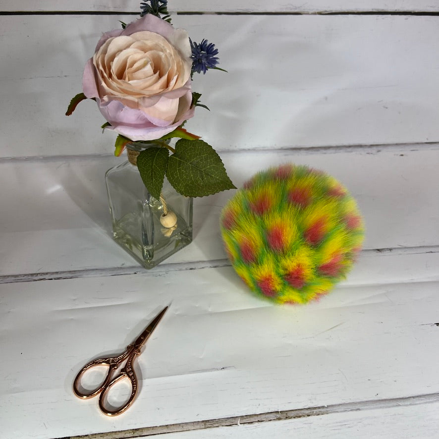Tutti Frutti handmade faux fur pom pom. Detachable option. Handmade