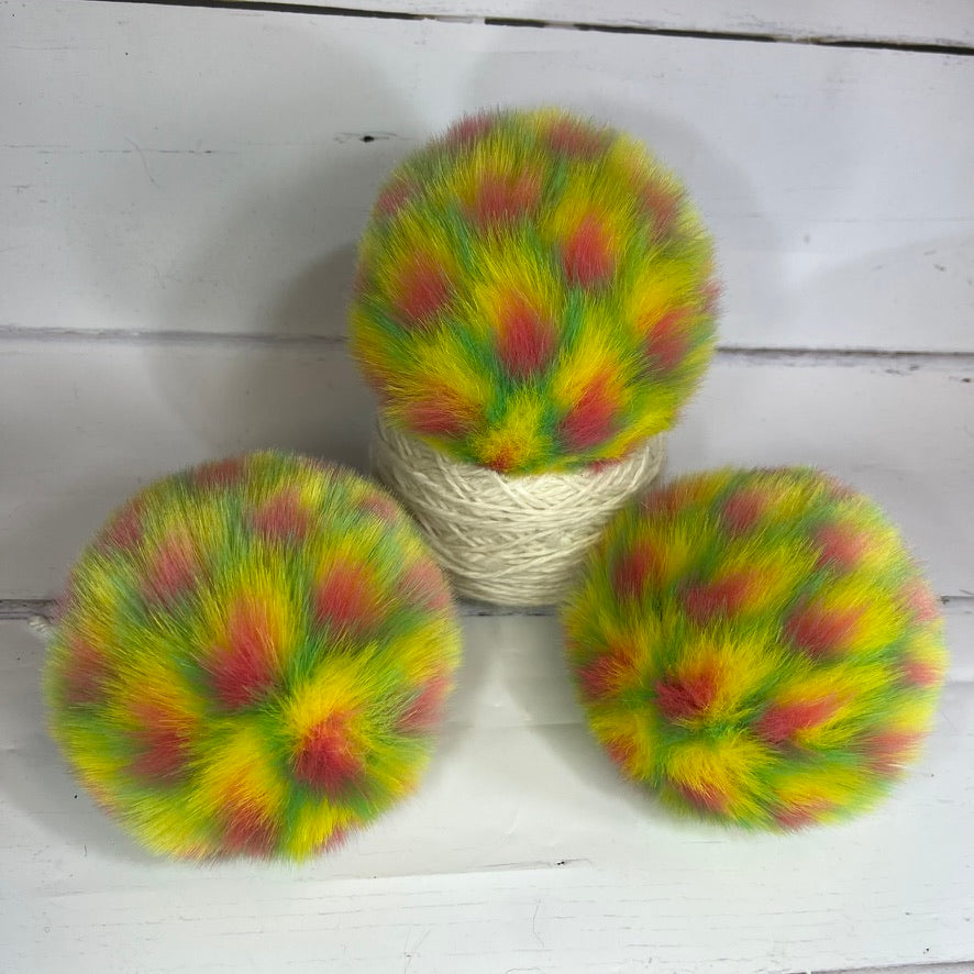 Tutti Frutti handmade faux fur pom pom. Detachable option. Handmade