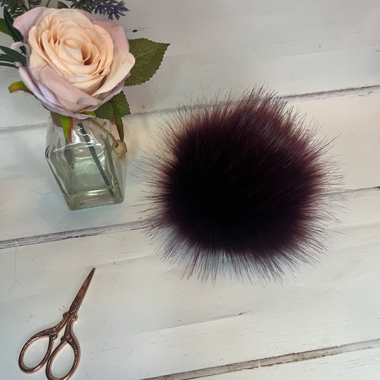 Berry faux fur pom pom. Detachable option. Handmade