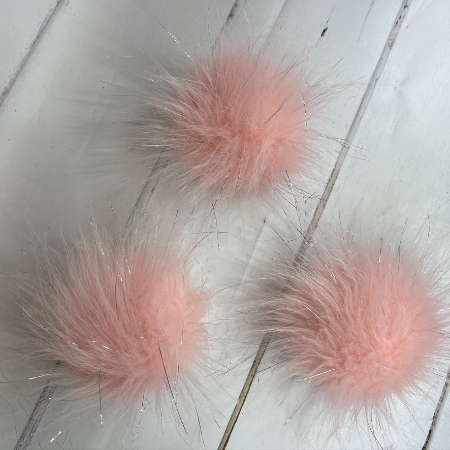 Pink Sparkle handmade faux fur pom pom. Detachable option. Handmade