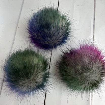 Aurora coloured faux fur pom pom. Detachable option. Handmade