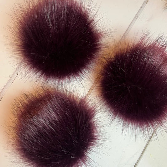 Berry faux fur pom pom. Detachable option. Handmade