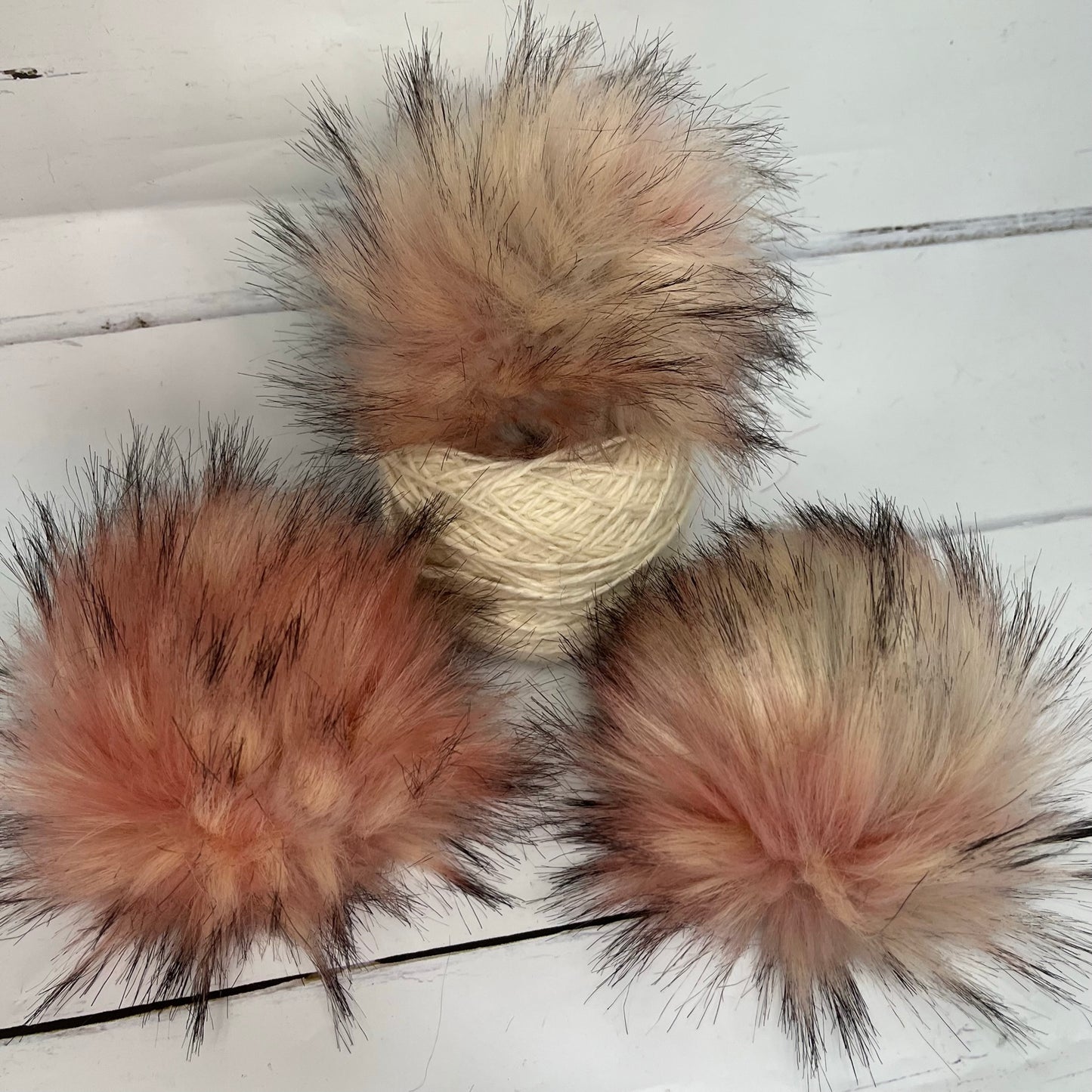 Pink Speckled faux fur pom pom - handmade. Detachable option. Handmade