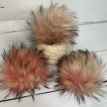 Pink Speckled faux fur pom pom - handmade. Detachable option. Handmade