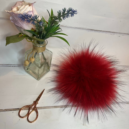 Miss Scarlet faux fur pom pom. Detachable option. Handmade