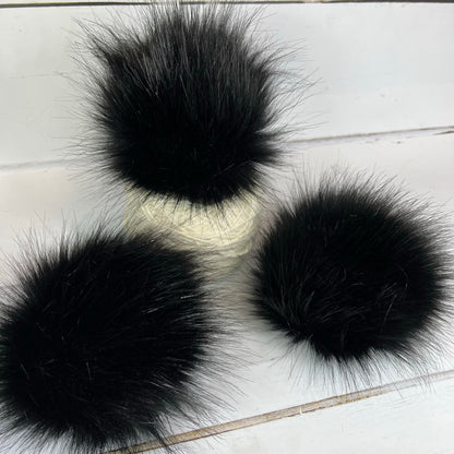 Raven handmade faux fur pom pom. Detachable option. Handmade