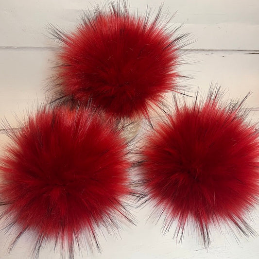 Miss Scarlet faux fur pom pom. Detachable option. Handmade