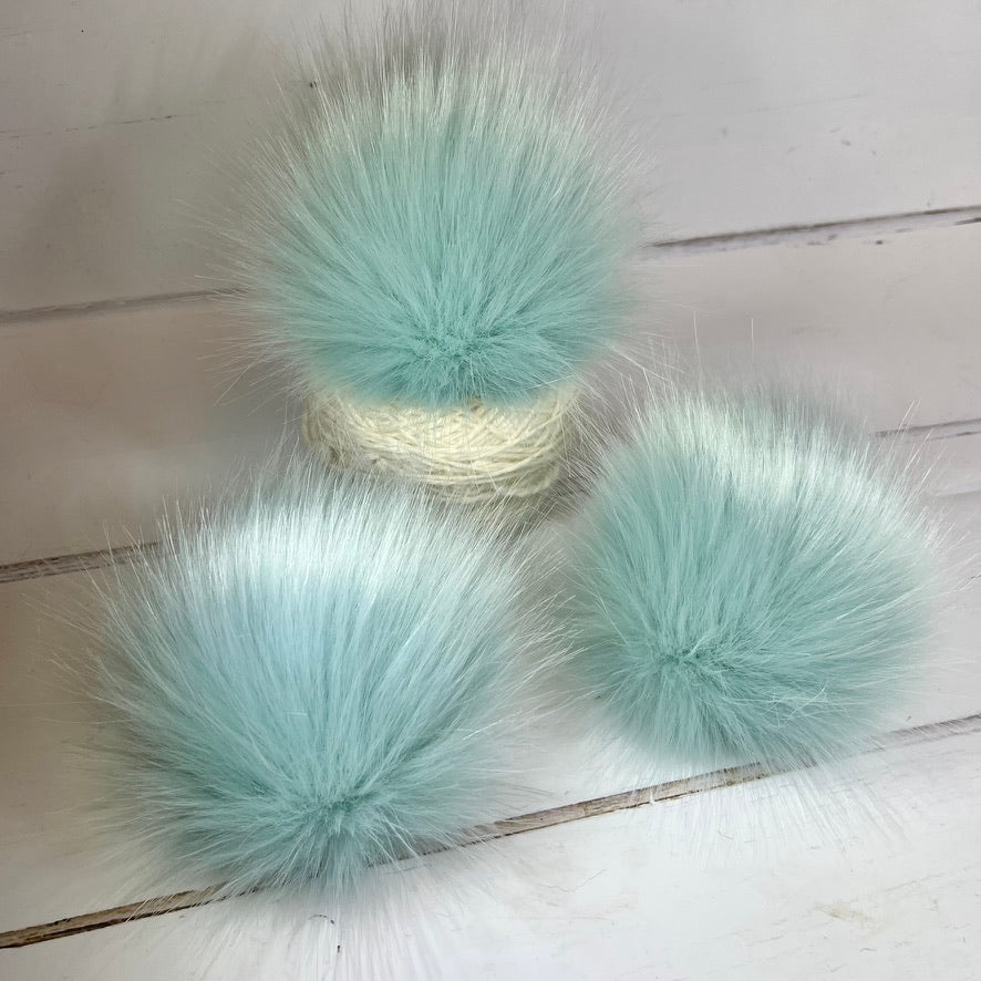 Sea Green handmade faux fur pom pom. Detachable option. Handmade
