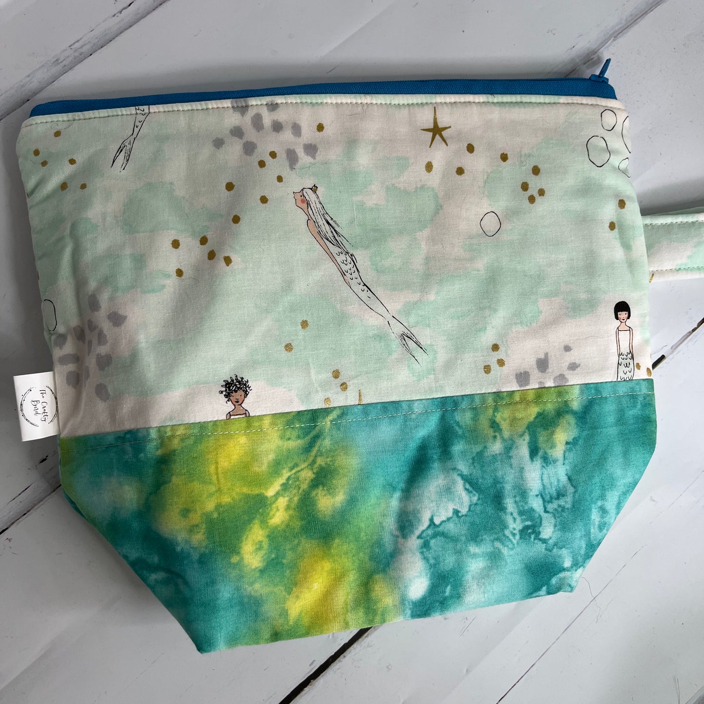 Mermaids hand made cotton Project Bag with magnetic accessories case