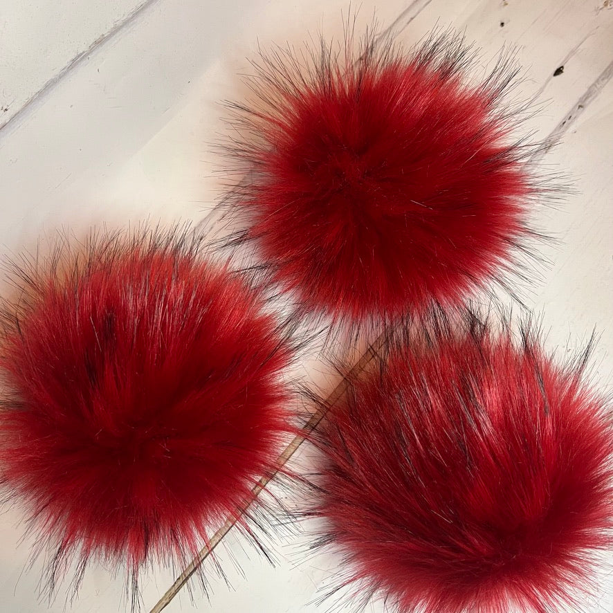Miss Scarlet faux fur pom pom. Detachable option. Handmade