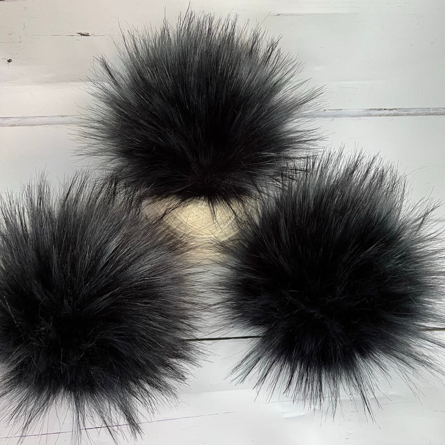 Super fluffy black handmade faux fur pom pom. Detachable option. Handmade