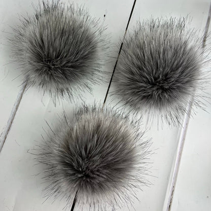 Silver faux fur pom pom. Detachable option. Handmade