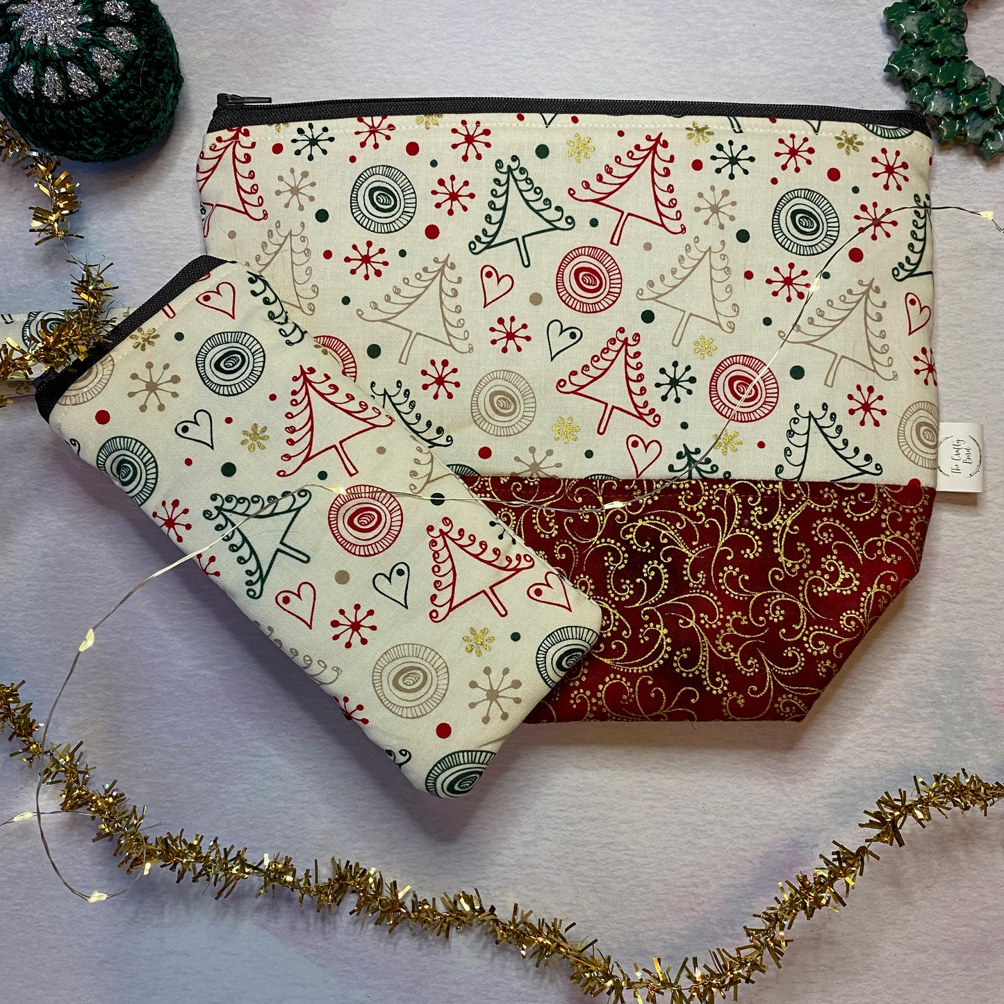 Christmas Tree hand made cotton Project Bag with magnetic accessories case