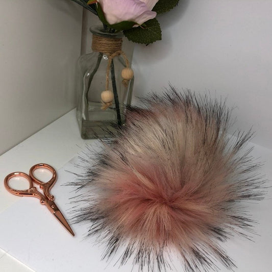 Pink Speckled faux fur pom pom - handmade. Detachable option. Handmade