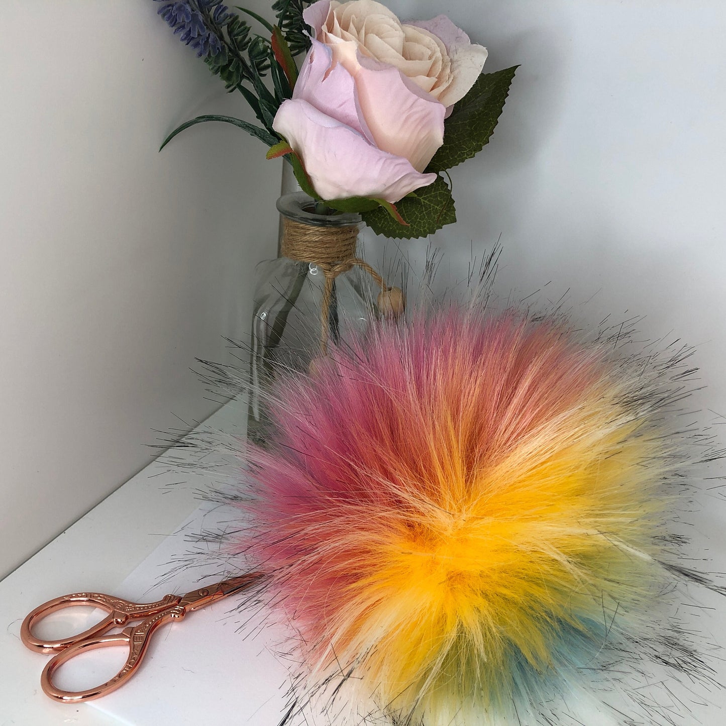 Candy Rainbow handmade faux fur pom pom. Detachable option. Handmade