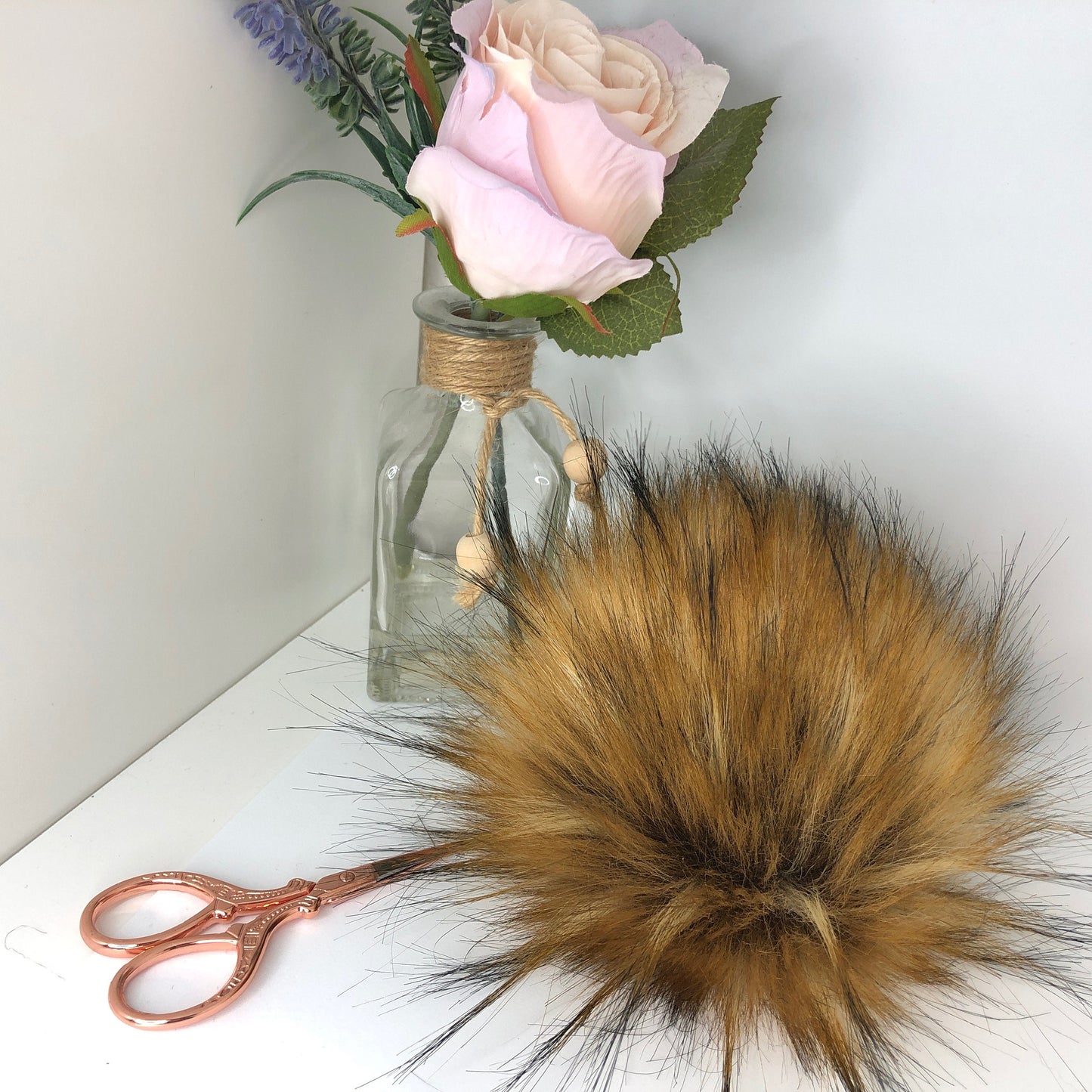 Golden brown and black tips handmade faux fur pom pom. Detachable option. Handmade