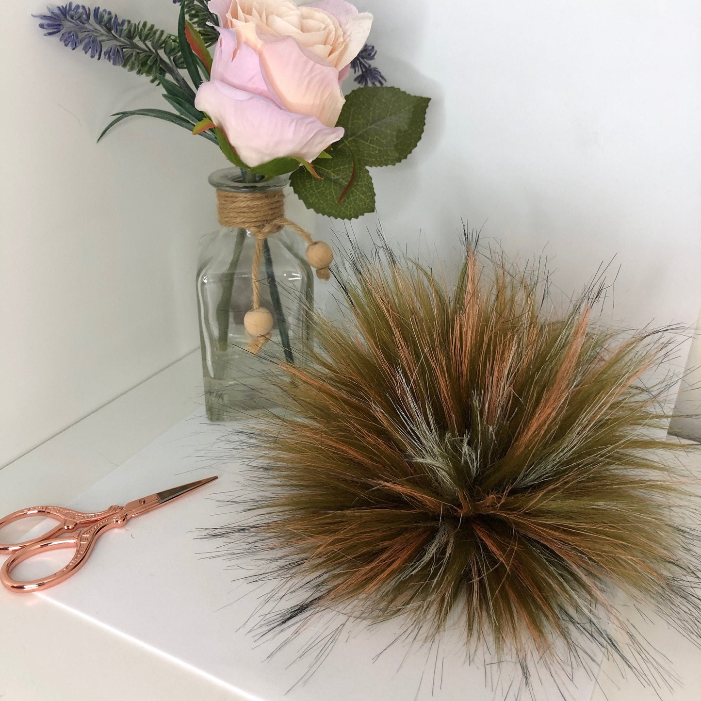 Olive Garden faux fur pom pom. Detachable option. Handmade