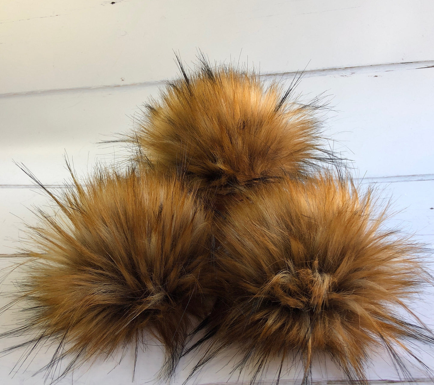 Golden brown and black tips handmade faux fur pom pom. Detachable option. Handmade