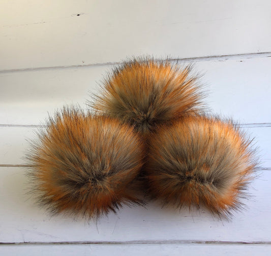 Foxy - Black, white, brown and ginger faux fur pom pom. Detachable option. Handmade