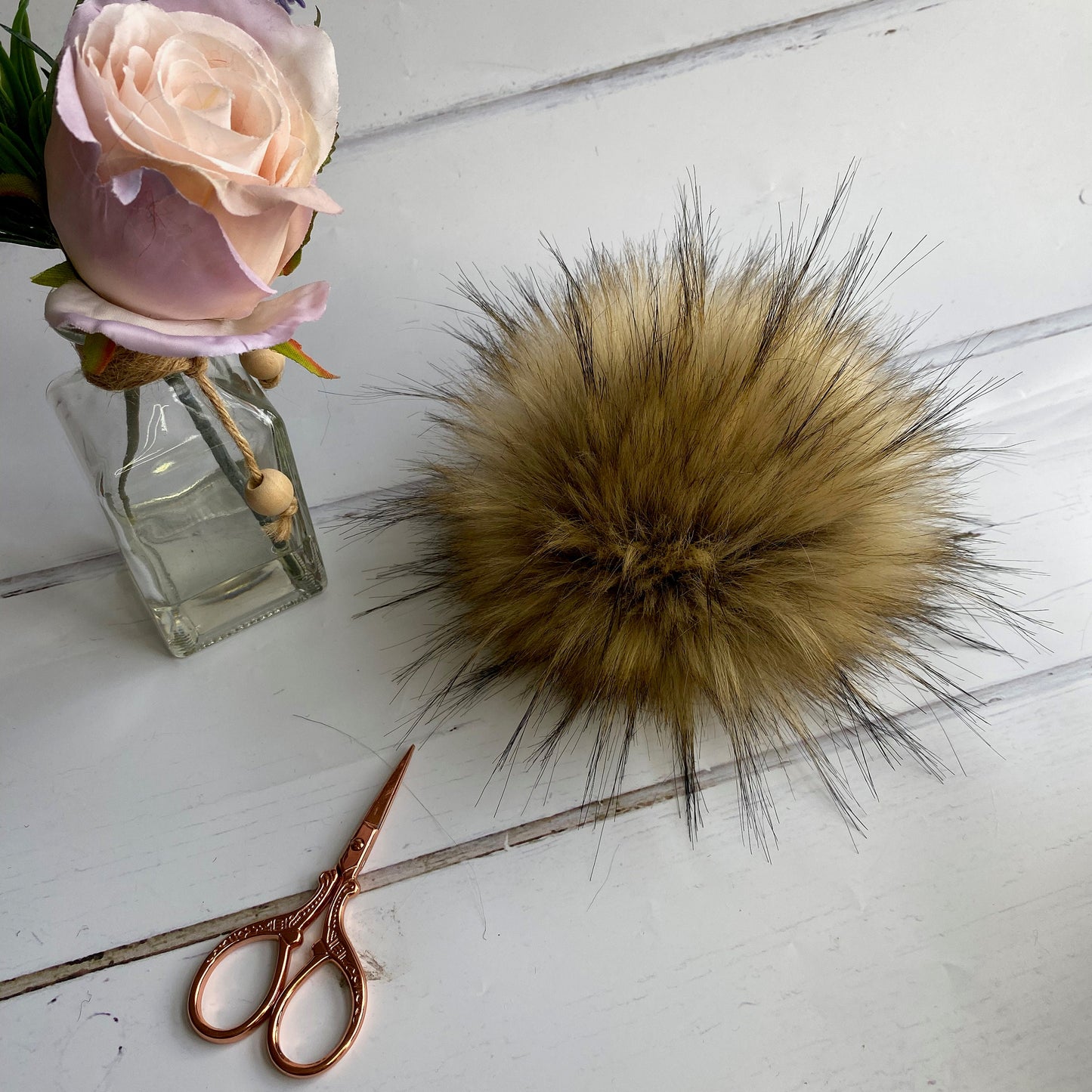 Brown Bear handmade faux fur pom pom. Detachable option. Handmade