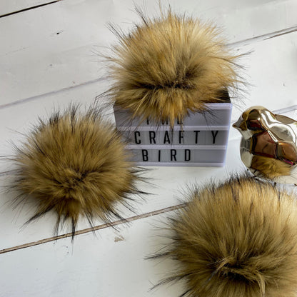 Brown Bear handmade faux fur pom pom. Detachable option. Handmade