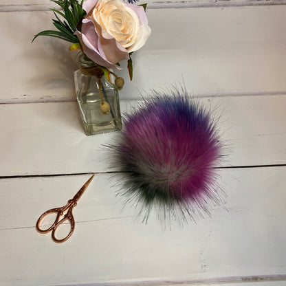 Aurora coloured faux fur pom pom. Detachable option. Handmade